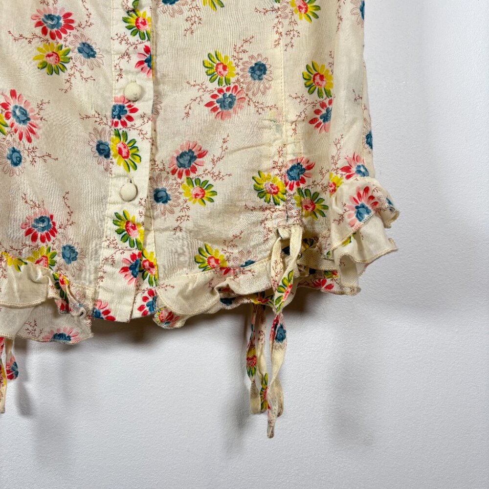 Anna sui Anthropologie Floral Cottagecore Prairie Sleeveless Top Cream Boho Xs - Picture 5 of 8